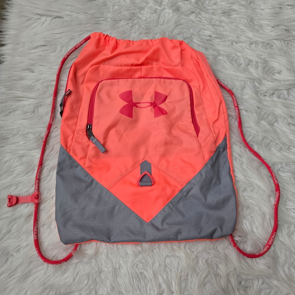 Under Armour Ozsee Drawstring Sackpack Neon Orange Grey Gym Bag Backpack